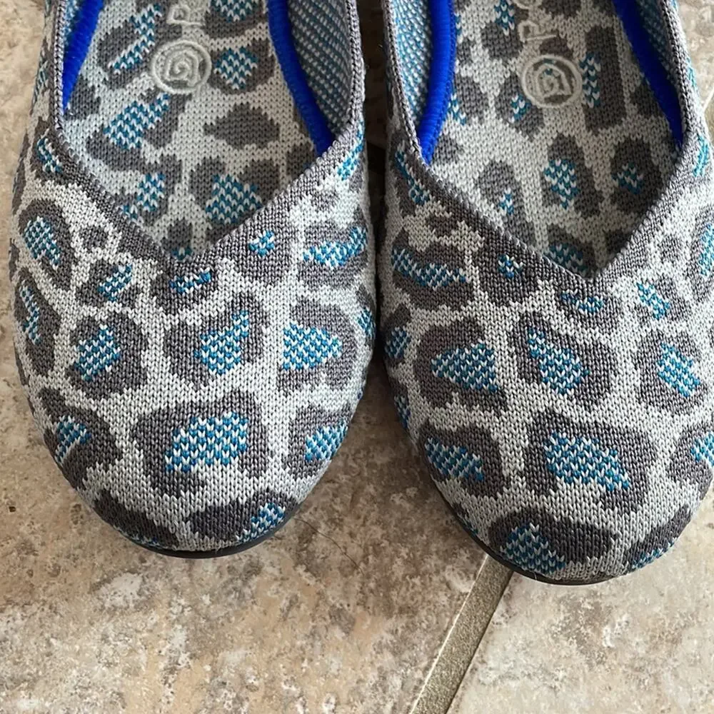 Rothy’s The Flat in Leopard Spotted Grey Blue Ballet Flat